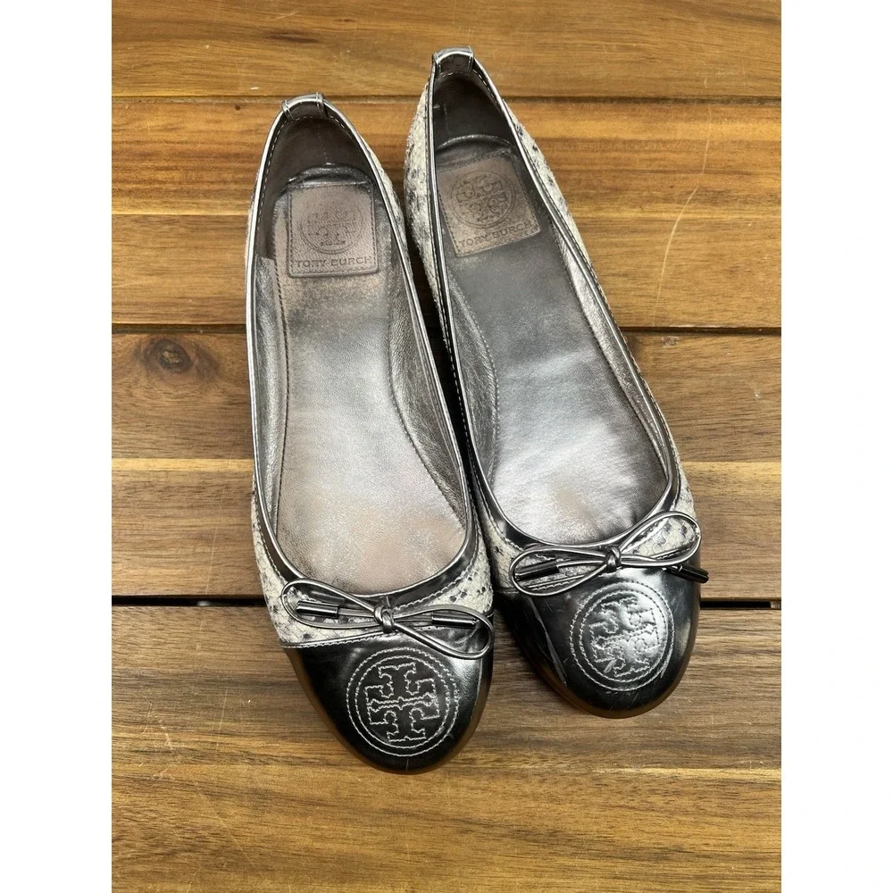 Tory Burch Snakeskin Print SZ 8 Women's Leather Cap-Toe Flats Shoes
